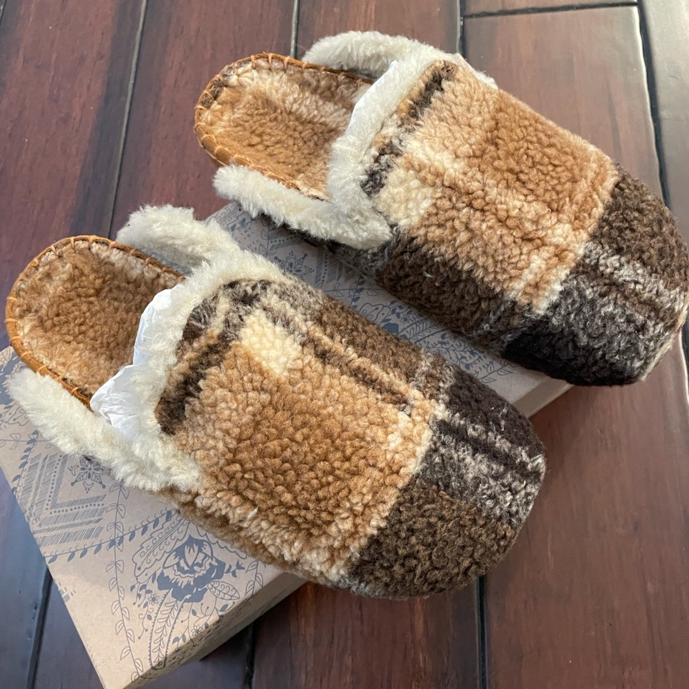 Free People Plaid Shearling Damon Mules
